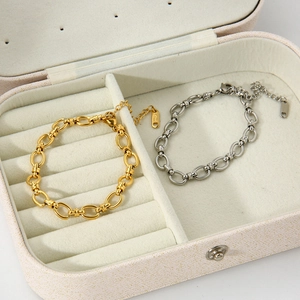 Classic 18K gold and silver oval link chain bracelets with lobster clasp and extender