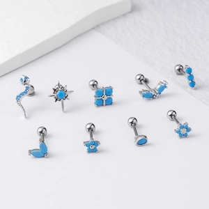 Bohemian silver stainless steel cartilage studs with turquoise stones in various shapes