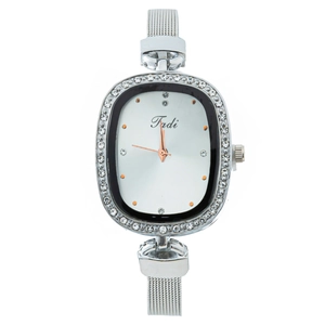 Fashion Oval Women Quartz Watch Mesh Alloy Band Rhinestone Bezel Elegant Analog Wristwatch Ladies Jewelry Accessory Timepiece