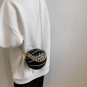 Fashionable black basketball shaped round chain shoulder bag for women in 2023 style