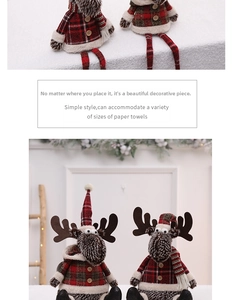 Housse de boîte à mouchoirs renne de Noël en peluche à carreaux rouges et écharpe