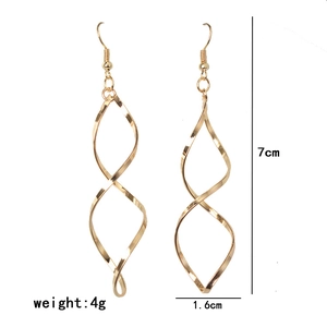 Minimalist spiral wave drop earrings in gold finish with 7cm length measurements