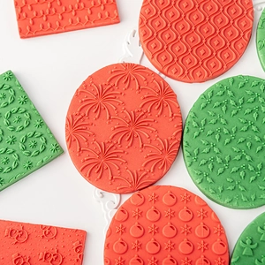 Christmas fondant stamp set with red and green fireworks, elk and snowflake patterns