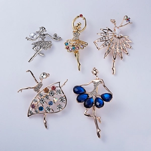 Detail of five ballet dancer brooches with crystal rhinestones and pearls