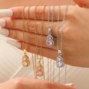 Wu Lou Flaschenkürbis Anhänger Halskette Edelstahlkette Kupfer Zirkon Strass Süßer Eleganter Schmuck Für Damen