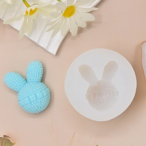 Cute bunny head silicone mold for fondant and soap with blue finished rabbit craft