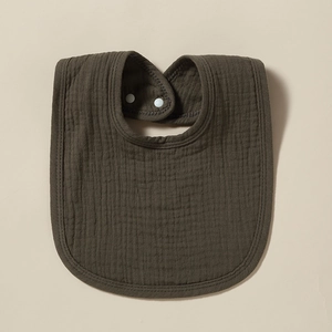 Soft dark olive muslin cotton baby bib with adjustable snap buttons for newborns