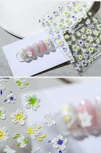 Detailed 3D embossed camellia nail art stickers with intricate floral textures