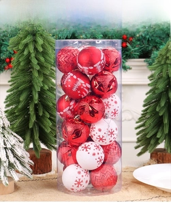Detailed set of red and white Christmas balls with glitter and snowflake textures
