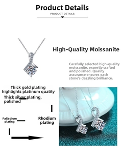 Detail showing premium moissanite pendant with multi-layer rhodium plated silver finish