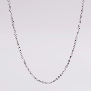 Minimalist silver metallic cable chain necklace displayed on a clean white background