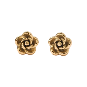 Chic gold-plated titanium steel rose flower stud earrings with a vintage floral design
