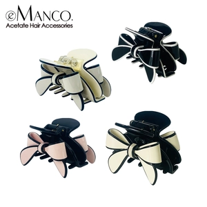 French Style Acetate Bow Hair Claw Clip Elegant Contrast Color Bowknot Shark Clip Fashion Hair Accessories For Women