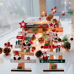 Décorations de Noël en bois en forme de sapin avec lettrage pour ornement de table festive