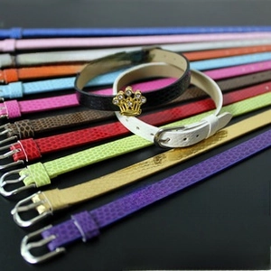 Macro shot of 8mm DIY faux leather straps with metallic buckles in multiple colors