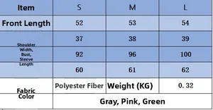 Detailed size chart for wool blend knit cardigan featuring S, M, L measurements and specs