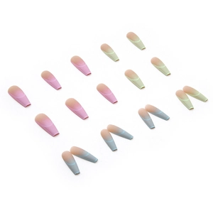 Rainbow gradient long coffin press-on nails set with colorful French tip design
