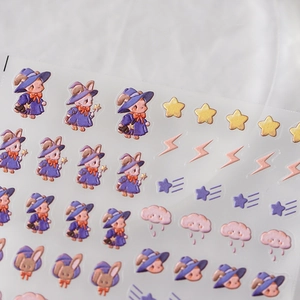 3D embossed magic rabbit nail stickers with wizard bunnies stars and moon decals