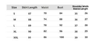 Size chart detail for beaded lace high waist dress showing measurements in centimeters