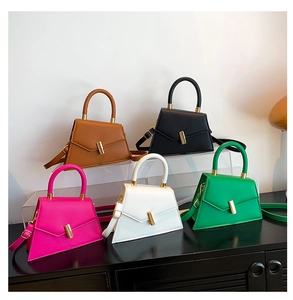 Trapezoidal PU leather handbags in five colors with gold hardware and top handles