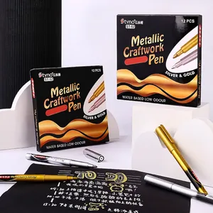 Set of gold and silver metallic markers for DIY crafts with high gloss and water-based ink