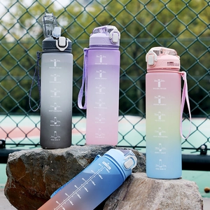 Gradient Sports Water Bottle With Time Marker Motivational Quotes Leakproof BPA Free Cup With Straw Portable Strap