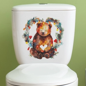 Christmas bear and pine wreath decorative self-adhesive sticker for bathroom toilet tanks