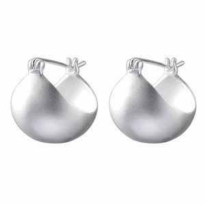Minimalist S925 silver matte ball hoop earrings for women with a brushed metal finish
