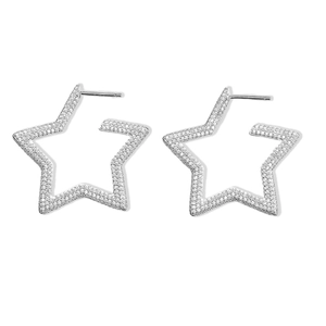 Sparkling S925 sterling silver five-point star stud earrings with full diamond pavé finish