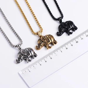 Retro punk style elephant pendants in gold, silver and black stainless steel