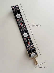 Detail of 4cm wide bohemian embroidered bag strap with floral pattern and dimensions