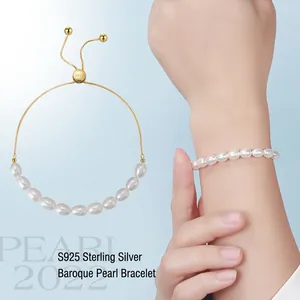 925 Sterling Silver Freshwater Pearl Bracelet For Women Adjustable Slider Bolo Chain Minimalist Elegant Jewelry Gift