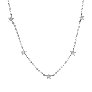 Collana minimalista a stella in argento con cinque pendenti in pavé di cristallo