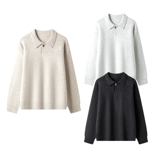 Heren Amerikaanse Retro Polotrui Effen Kleur Revers Breigoed Old Money Stijl Losse Casual Warme Lange Mouw Gebreide Top