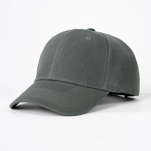 Detail shot of a dark grey cotton baseball cap with textured stitching and eyelets