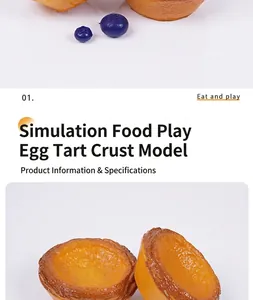 Detailed realistic 7.5cm egg tart model with golden crust texture and blueberry garnish