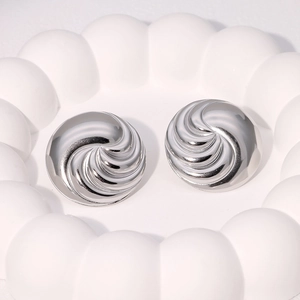 Silver geometric spiral stud earrings for women in polished stainless steel