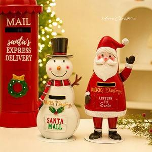 Christmas Metal Mailbox Ornament Retro Santa Claus Snowman Statue Wrought Iron Holiday Desktop Garden Decoration Festive Display