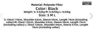 Detailed size chart for women's black puffer jacket with polyester fabric info
