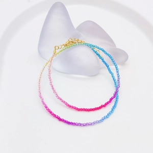 Handmade gradient crystal beaded necklace with golden adjustable chain for women