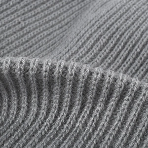 Thick ribbed knit beanie in grey featuring a warm double-layer wool texture and ear protection