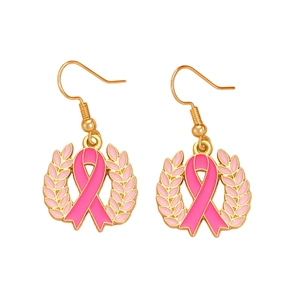 Ohrhänger mit rosa Schleife und goldenem Blattrand zur Brustkrebs-Aufmerksamkeit