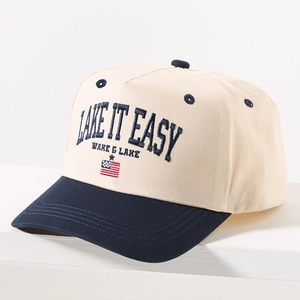 Cappello Da Baseball Ricamato Stile Americano Retro Poliestere Scritta Lake It Easy Motivo Bandiera Color Block Regolabile Tesa Curva