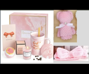 Pink tulip gift box with Best Mum Ever ceramic mug, scented candle, and spa accessories