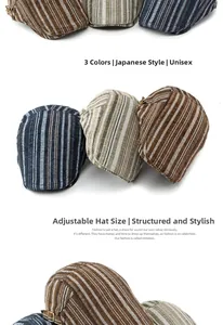Vues détaillées de bérets vintage à rayures avec sangles réglables et texture du tissu