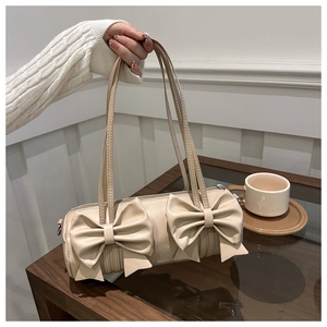 Sac À Épaule Cylindrique En Cuir PU Pour Femmes Avec Grands Noeuds Rétro Sac Bandoulière Élégant Tendance