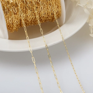 Macro shot of 14K gold-plated paperclip link chains for DIY jewelry making