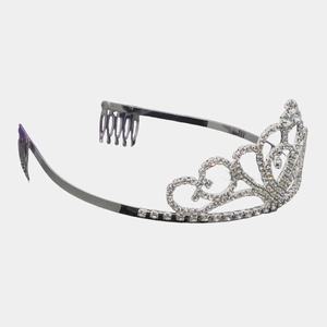 Elegant silver rhinestone bridal crown tiara with side combs for secure wedding styling