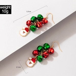 Detailed view of Christmas bell earrings with Santa charms and specific dimensions info