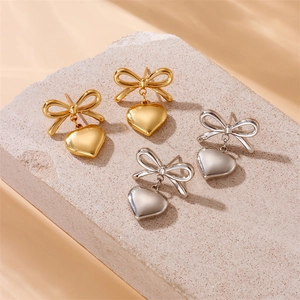 Boucles Doreilles Pendantes Noeud Coeur Pour Femmes En Acier Inoxydable Plaque Or Bijoux De Mode Minimalistes